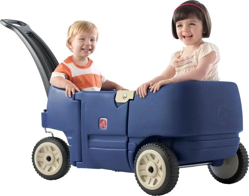 Step2 Wagon for Two Plus Kids Pull Wagon, Blue  Plastic, Seat Belts, Storage, Quiet Wheels, 100 lbs Capacity
