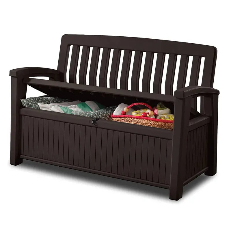 Espresso Brown Patio Storage Bench – 227-Liter Weather-Resistant Seat Chest with Lid