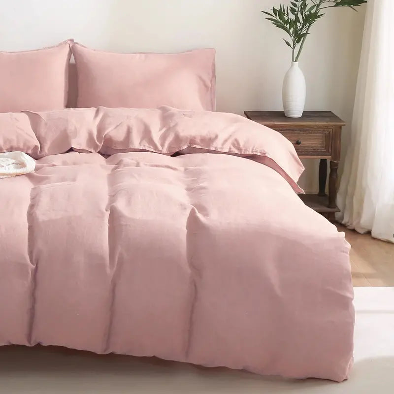 Natural-Linen Duvet Cover – Button Closure, Corner Ties, Breathable Fabric (Full/Queen Size)