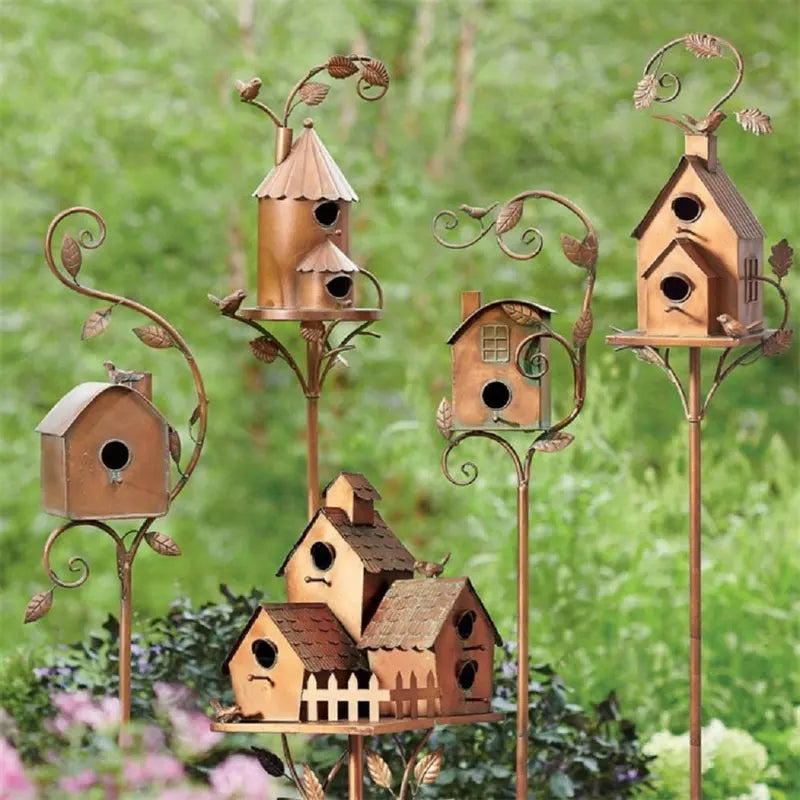 Handcrafted Metal Birdhouse Garden Stake by Talart