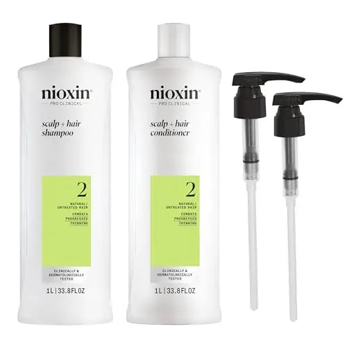 Nioxin System 2 Shampoo & Conditioner 33.8 fl oz – For Treated Hair with Thinning  Pumps Included