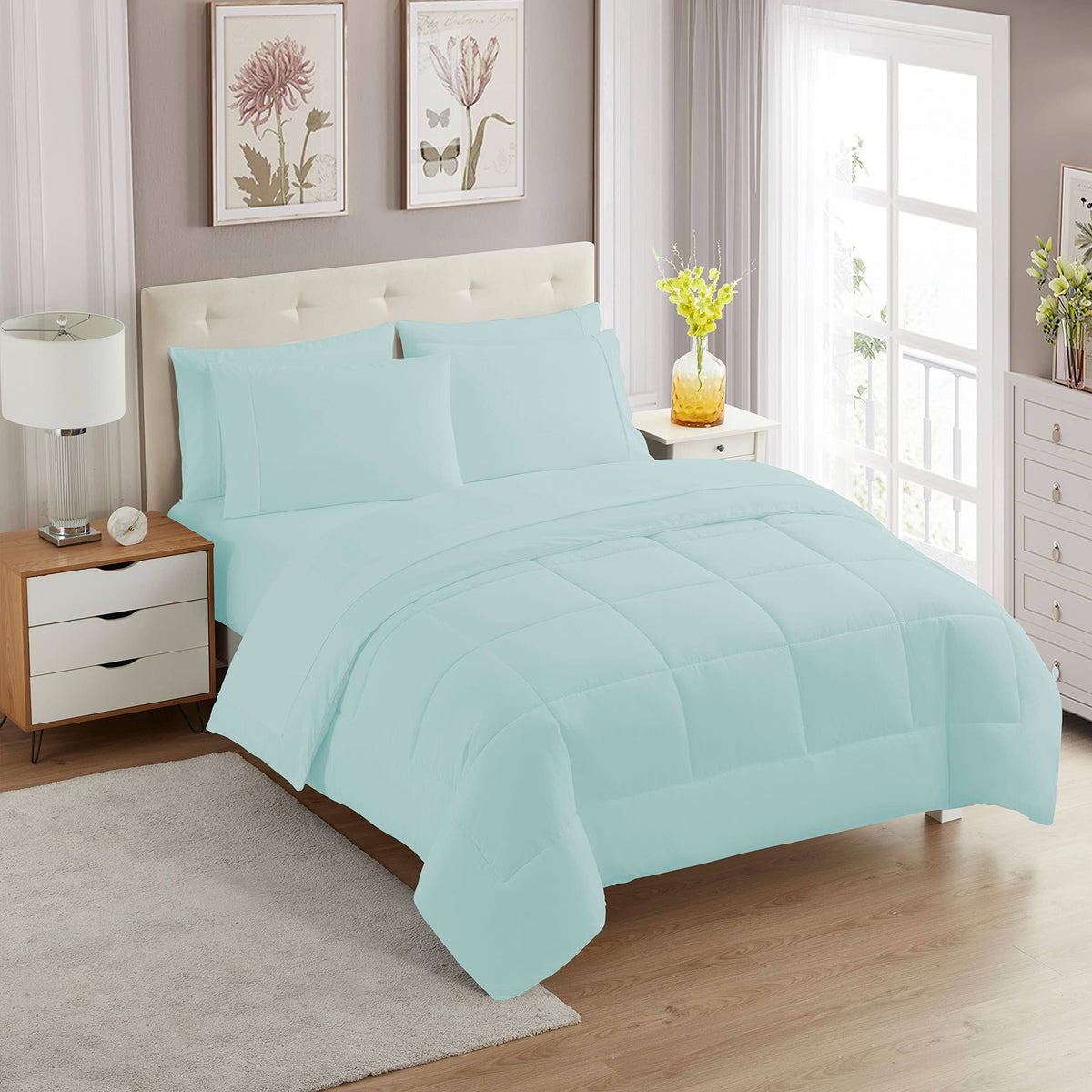 Sweet Home Collection 7 Piece Bed-in-a-Bag Down Alternative Comforter Sheet Set - Aqua - Twin