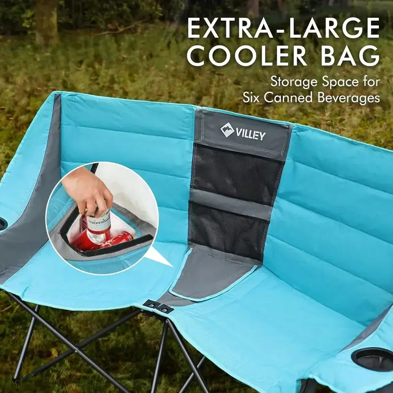 Heavy-Duty Double Loveseat Camping Chair – Extra-Wide Padded Folding Sofa for Two, Portable & Durable