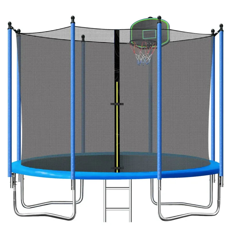 SEGMART 10Ft Kids Trampoline with Enclosure, Ladder & Basketball Hoop – Blue, Weather-Resistant Steel