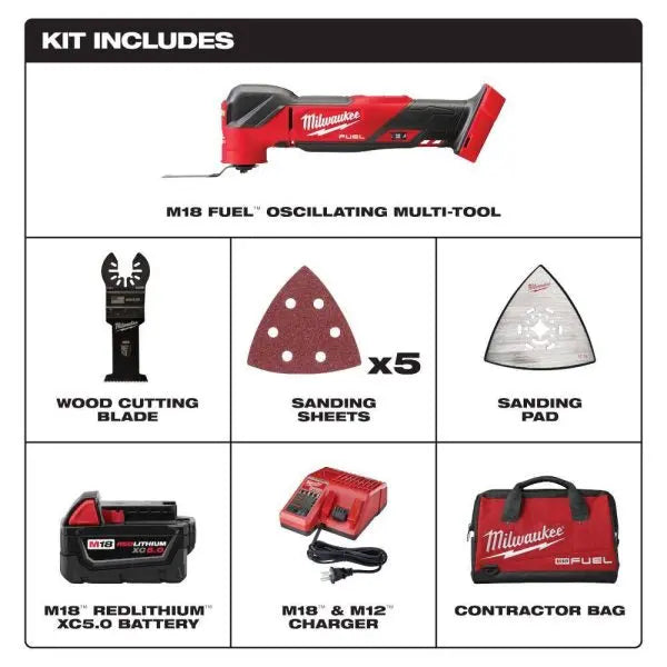 M18 FUEL Oscillating Multi-Tool Kit – Model 2836-21, Includes 5.0Ah Battery, Charger & Carry Bag