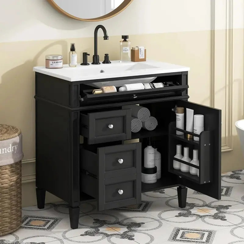 Modern 36-Inch Freestanding Bathroom Vanity with Single Undermount Sink, Soft-Close Drawers & Tip-Out Storage