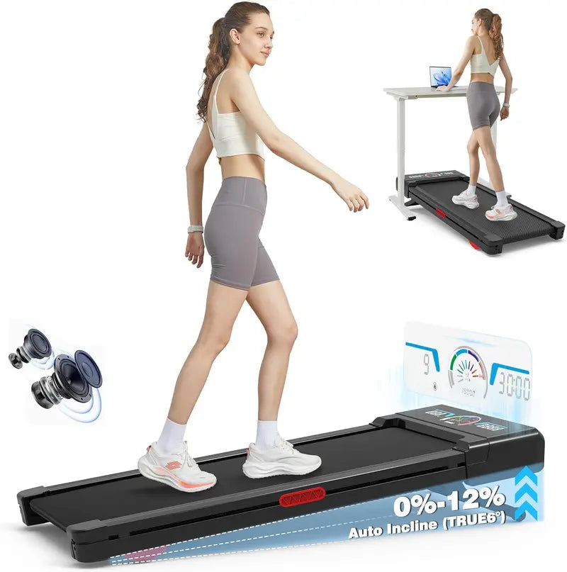 Smart Walking Pad Treadmill – 12% Auto-Incline, 450 lb Capacity, RGB LED Display & Bluetooth Speaker Integration
