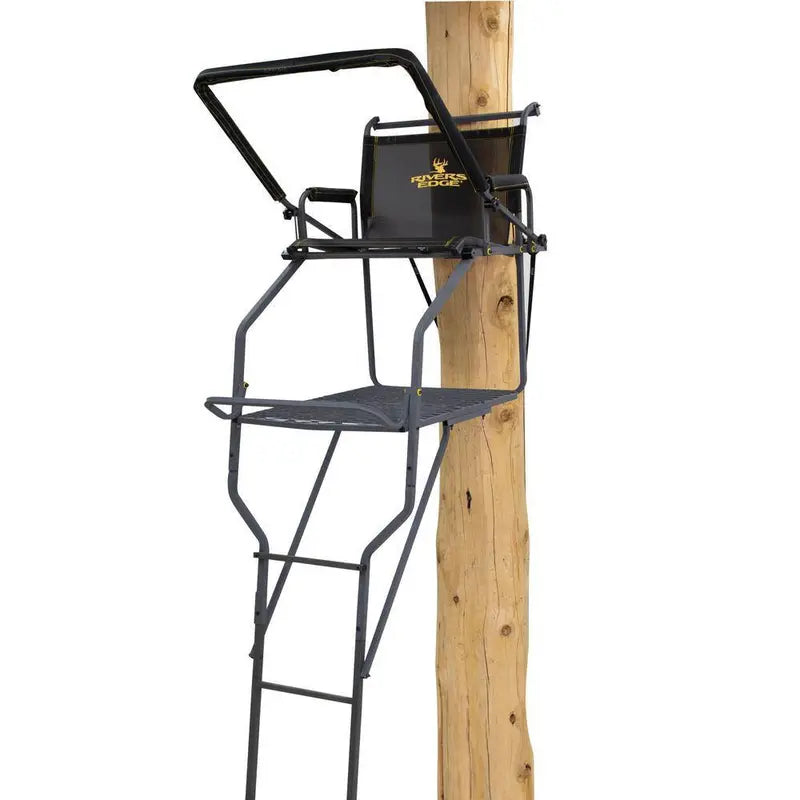 RIVERS EDGE Jumbo Jack Ladder Stand RE658 – Adjustable Shooting Rail, Large Platform, Mesh Seat