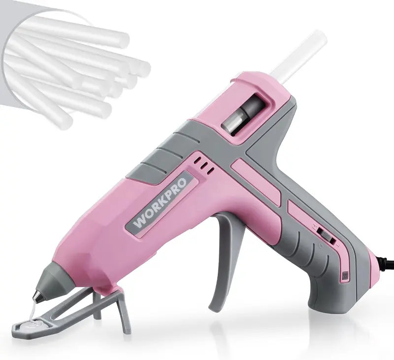 WORKPRO Full-Size Hot Glue Gun with 10 Glue Sticks – Pink Ribbon Edition