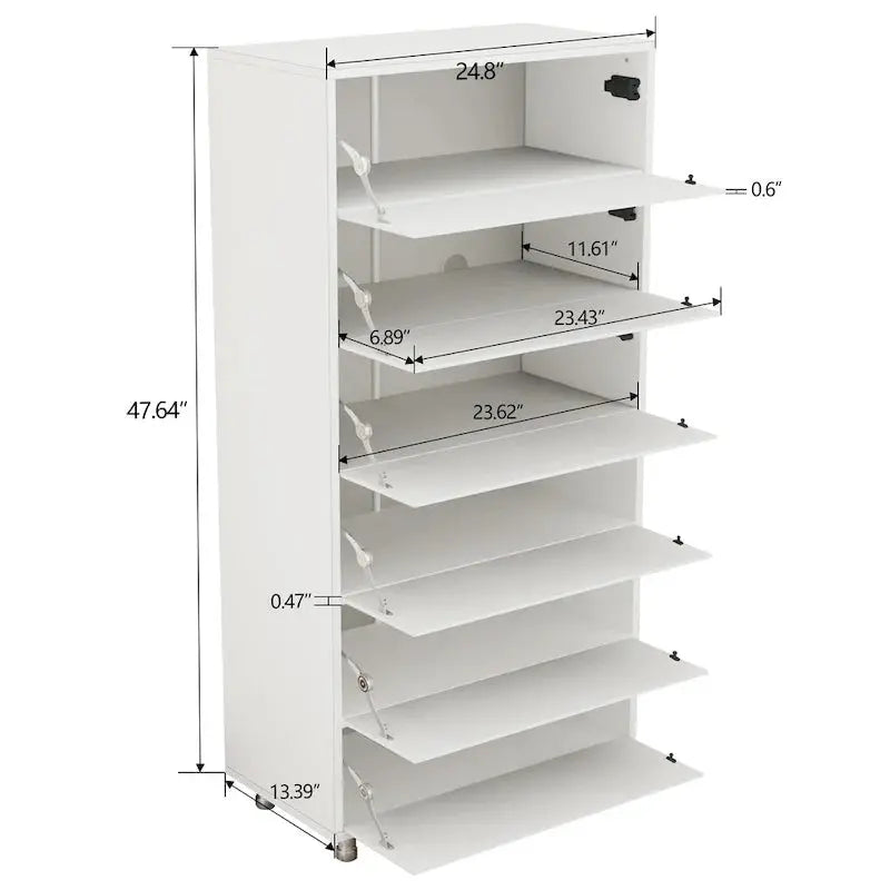Mirror-Front Shoe Cabinet with Six Flip-Down Drawers – Space-Saving Organizer on Four Sturdy Metal Legs