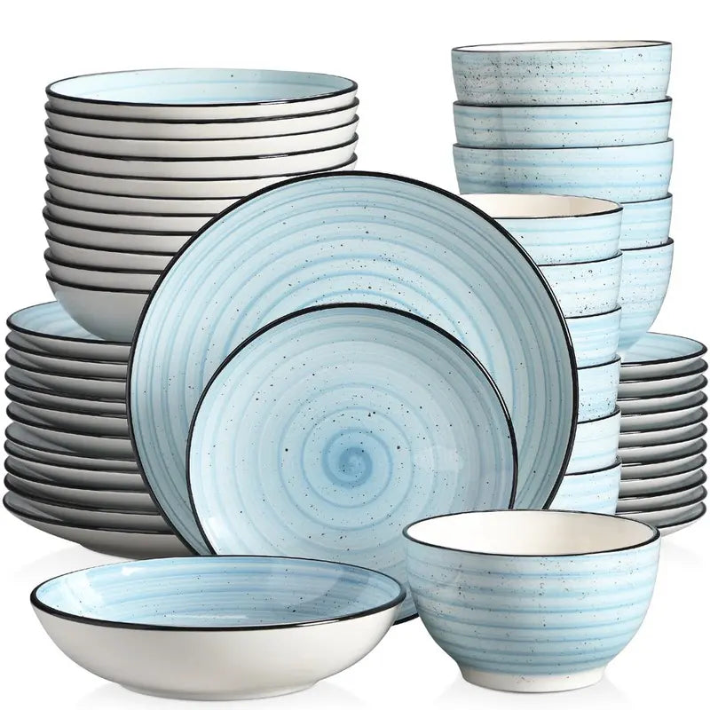 Vancasso 48-Piece Stoneware Dinnerware Set, Blue, Service for 12, Microwave & Dishwasher Safe