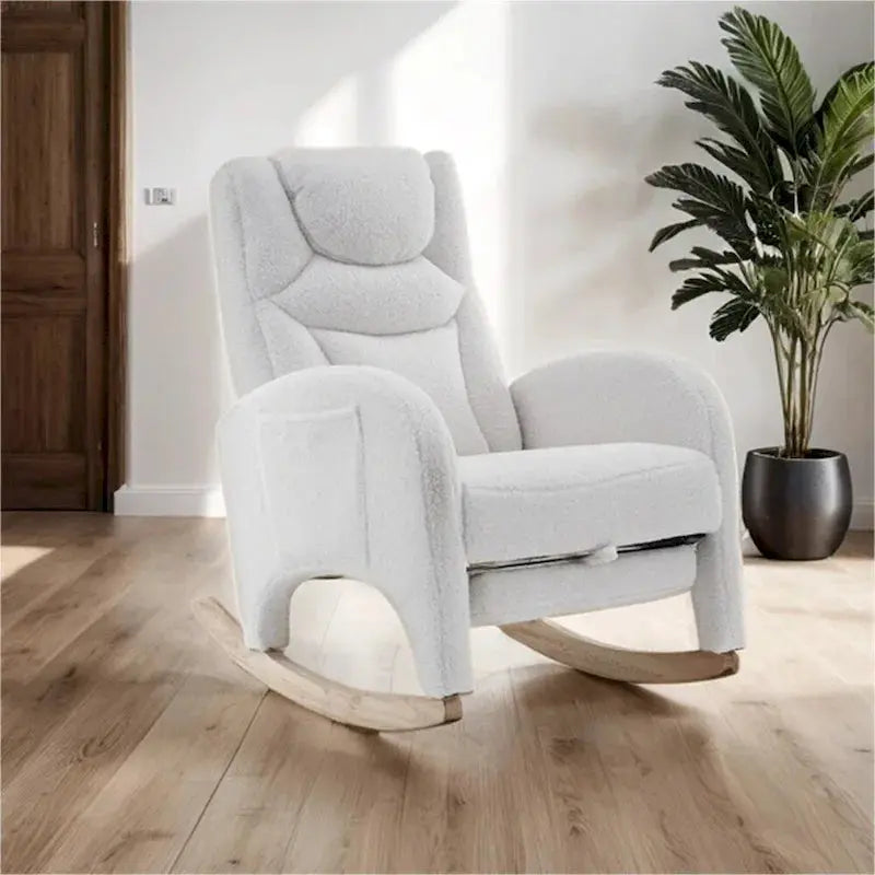 Ergonomic Fabric Rocking Chair for Nurseries – Height-Adjustable Footrest Included