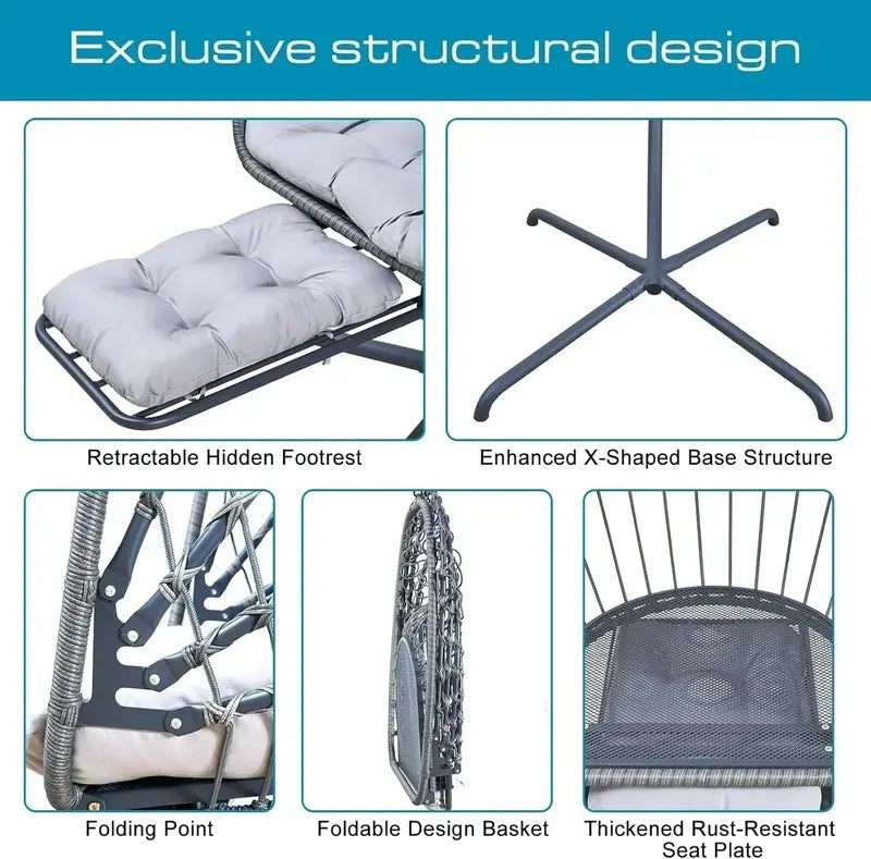 UV-Resistant Hanging Egg Chair with Stand, Leg Rest & Rattan Wicker Design