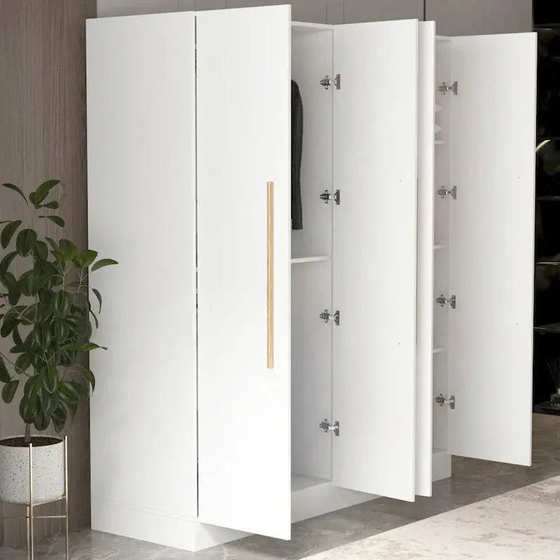 Modern Freestanding Solid Wood Wardrobe Closet with Interior Shelving and Organized Storage