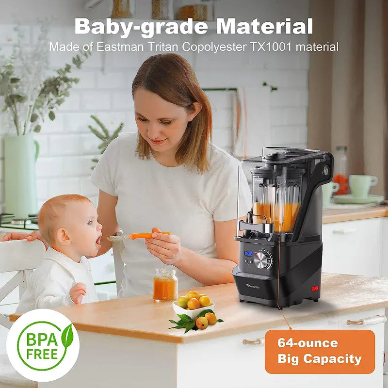 Kitchen Quiet Vacuum Blender – 1500W Commercial-Grade Smoothie Maker with 56-Oz BPA-Free Container