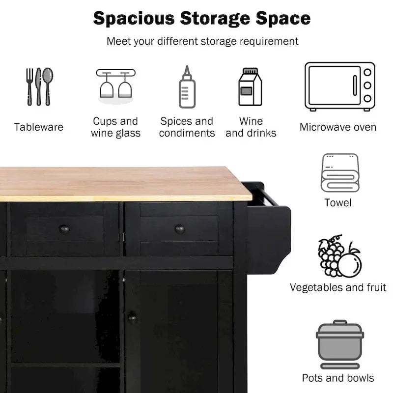 Mobile Kitchen Island on Casters – 5-Wheel Design with Cabinet & Triple Drawers