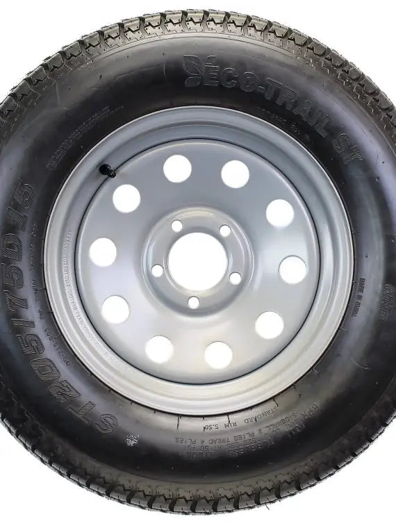 Trailer Tire and Wheel Assembly  ST205/75D15 on Silver Modular 5-Lug Rim