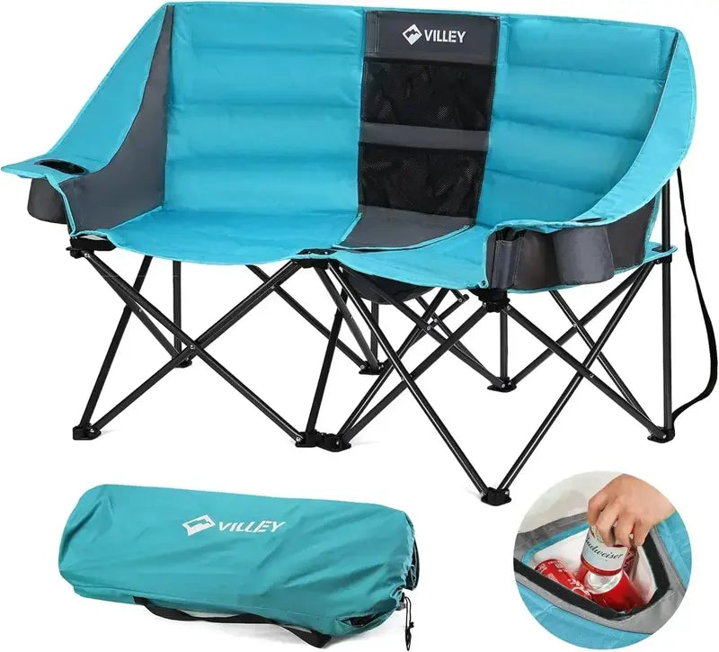 Heavy-Duty Double Loveseat Camping Chair – Extra-Wide Padded Folding Sofa for Two, Portable & Durable
