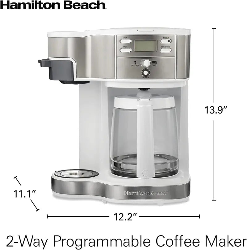 Hamilton Beach 2-Way 12-Cup Coffee Maker – Programmable Drip & Single-Serve Brewer with Auto Pause, Glass Carafe, and Black Finish