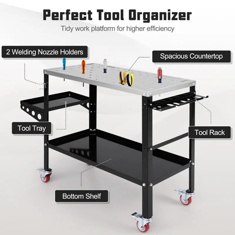 GoPlus 36×18-Inch Mobile Welding Table with 1200-Lb Capacity, Tool Rack & Tray