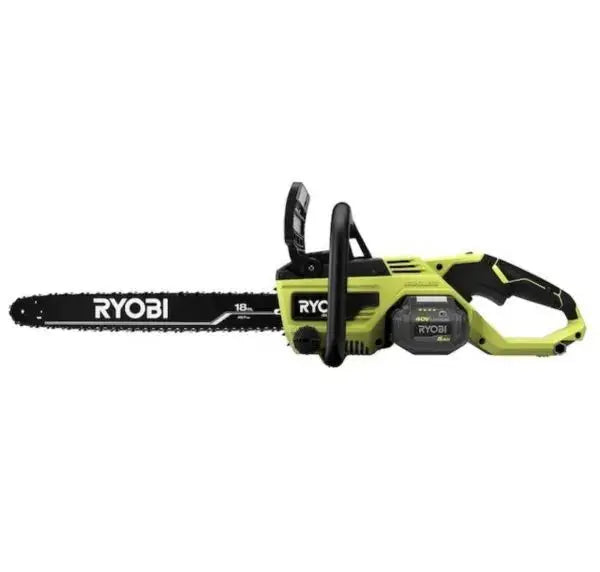 RYOBI 18″ 40V Cordless Chainsaw Kit – Includes Battery and Charger, Lightweight Green Design for Efficient Branch Cutting