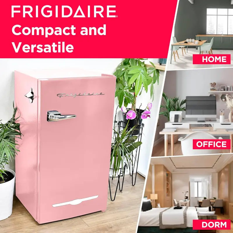 Frigidaire Retro 3.2 Cu. Ft. Pink Coral Bar Fridge with Side Bottle Opener – Compact & Stylish