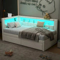 Modern Upholstered Platform Bed Frame – Full or Twin Size with USB Ports, LED Lighting & Dual Storage Drawers