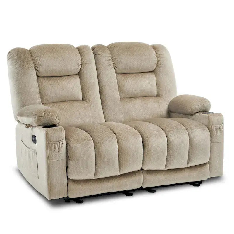 MCombo PR648 Fabric Power Reclining Loveseat with Heat, Massage & USB Port