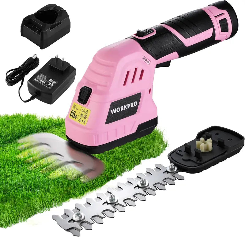 WORKPRO 12V Cordless 2-in-1 Grass & Shrub Trimmer – 2.0Ah Battery + Fast Charger