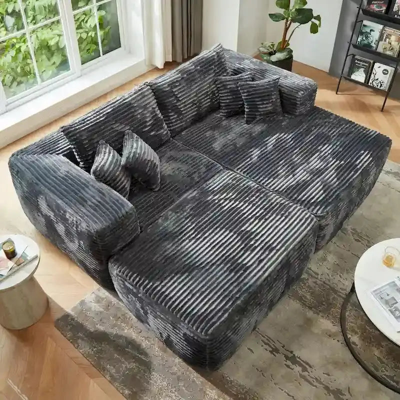 HOOOWOOO Plush L-Shaped Sectional – Modern Modular Sofa with Detachable Ottoman