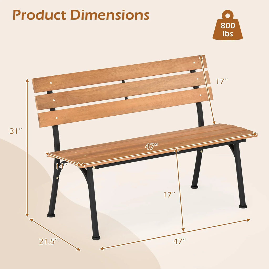 Tangkula Acacia Wood Outdoor Bench with Backrest for Outside Front Porch
