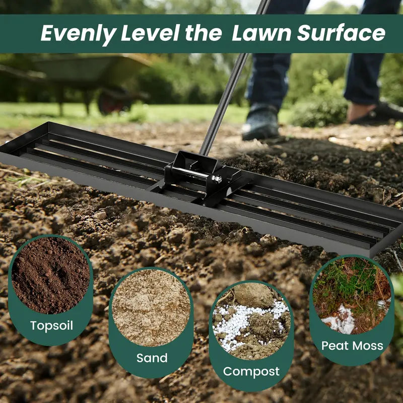Heavy-Duty Lawn Leveling Rake – 46-Inch Wide Ergonomic Tool for Grading Soil and Preparing Seed Beds