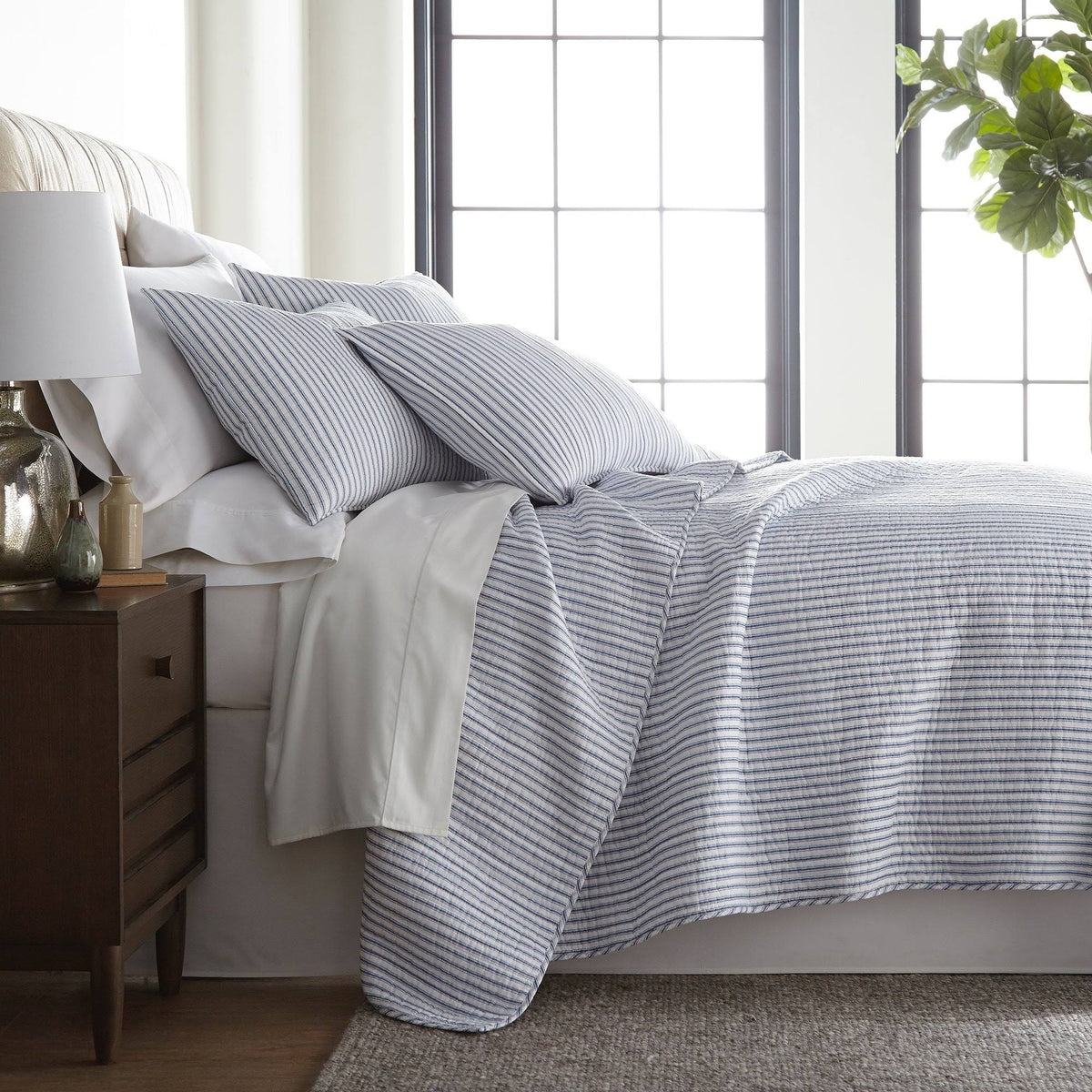 Levtex Home Tobago Stripe Blue Quilt Set, Twin/Twin XL, Cotton
