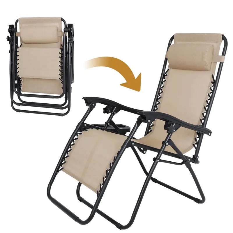 HomGarden Zero-Gravity Patio Chairs – 2-Pack Steel Frame Recliners in Neutral Beige