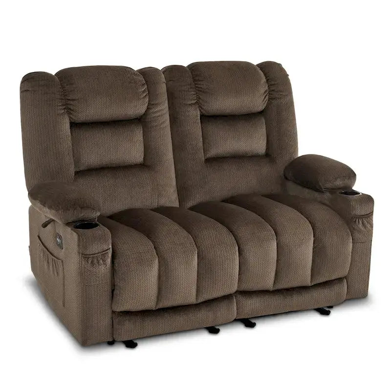 MCombo PR648 Fabric Power Reclining Loveseat with Heat, Massage & USB Port