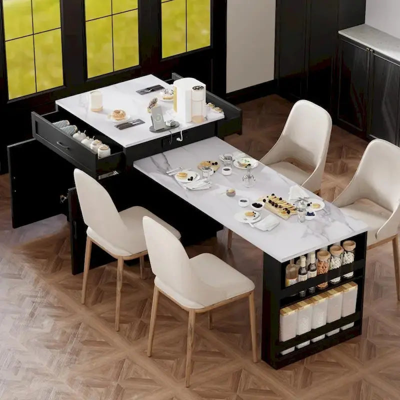 Wooden Extendable Kitchen Island for 4–6 People with Dual Storage Compartments