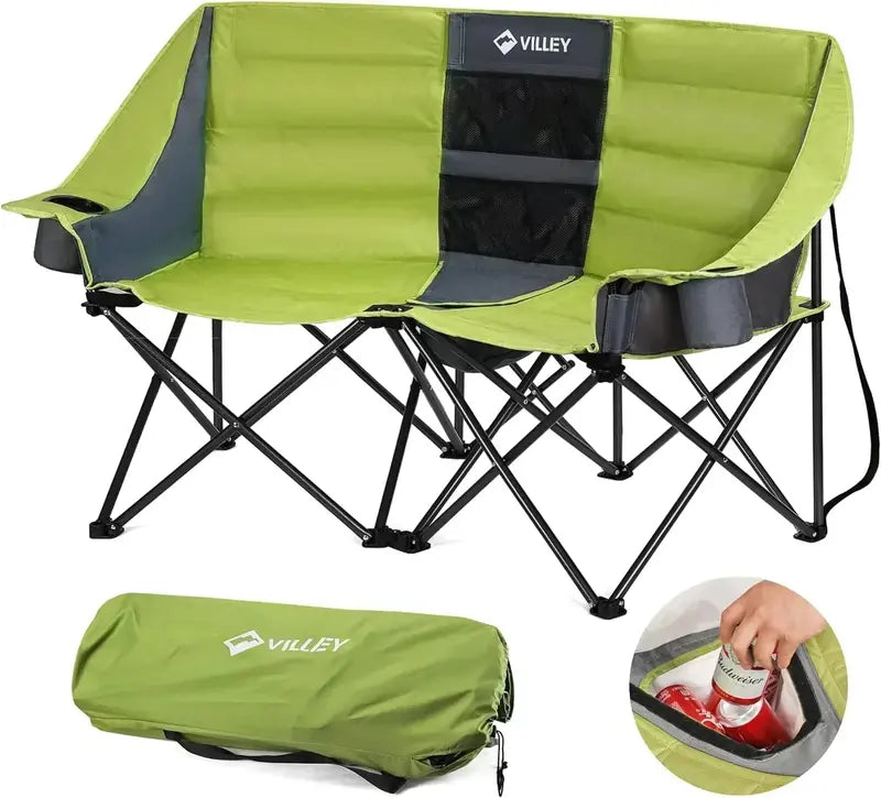 Heavy-Duty Double Loveseat Camping Chair – Extra-Wide Padded Folding Sofa for Two, Portable & Durable
