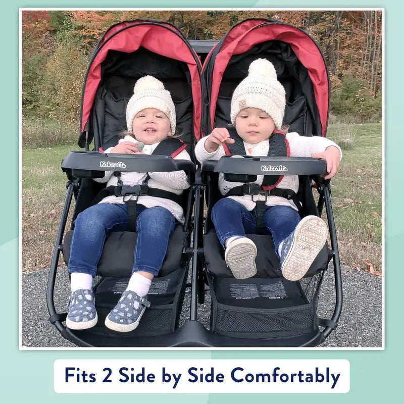 Kolcraft Side-by-Side Double Stroller – Ultra-Lightweight, Dual-Reclining Infant & Toddler Carrier