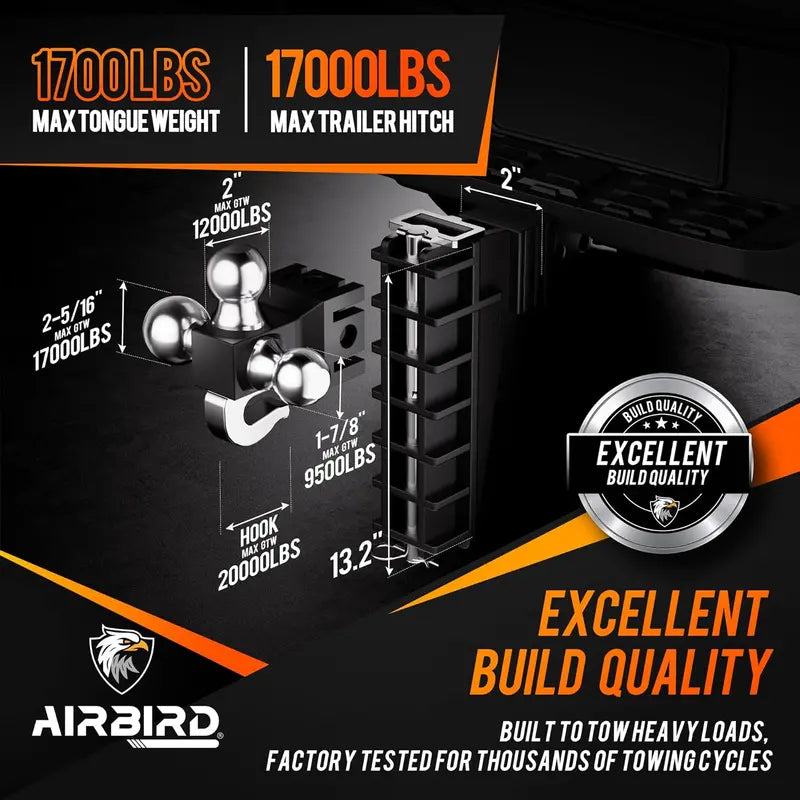 Heavy-Duty Tri-Ball Adjustable Trailer Hitch – 2-Inch Receiver, 17,000 LB Capacity