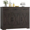 Modern Farmhouse Sideboard Buffet – Barn Door Design with Drawers, Shelves & Coffee Bar Storage