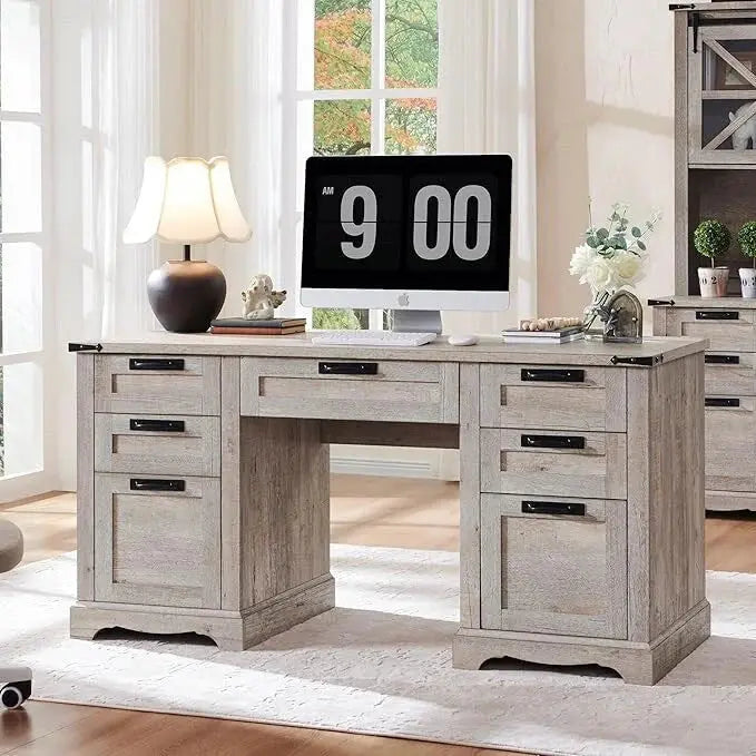 Farmhouse Executive Desk – 60-Inch Solid Wood Computer Desk for Home Offices and Professional Workspaces