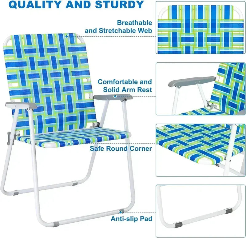 VINGLI Foldable Webbed Lawn Chairs — Pair of Lightweight, Portable Beach & Patio Seating Units