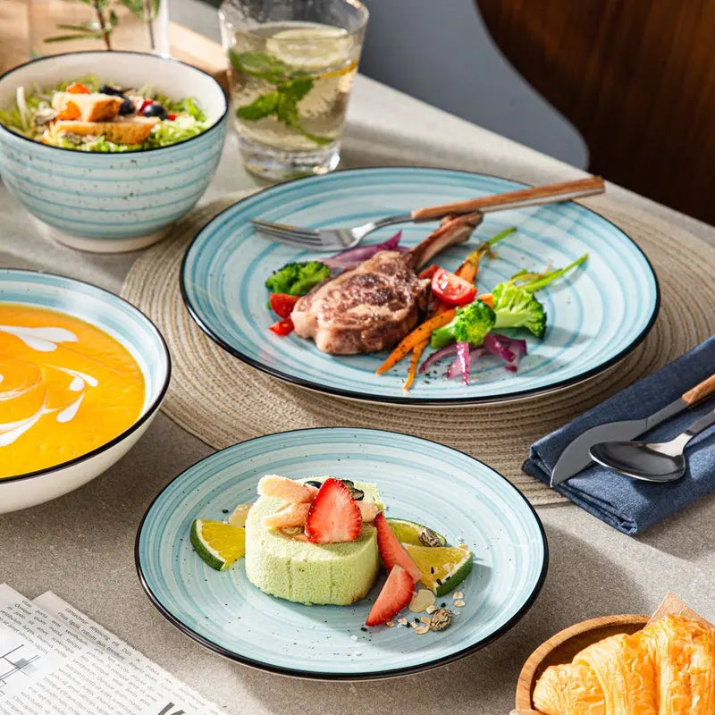 Vancasso 48-Piece Stoneware Dinnerware Set, Blue, Service for 12, Microwave & Dishwasher Safe