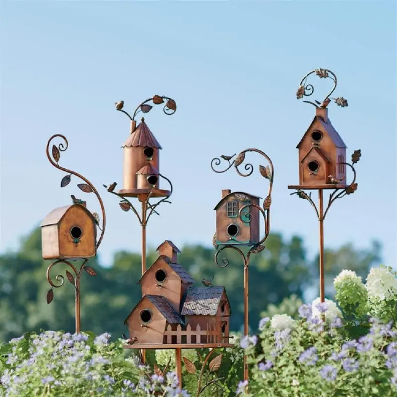 Handcrafted Metal Birdhouse Garden Stake by Talart