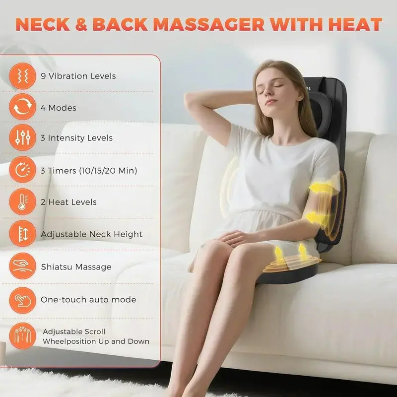 Targeted Back Massager  4-Zone Shiatsu Neck & Shoulder Relief for Desk or Car Use