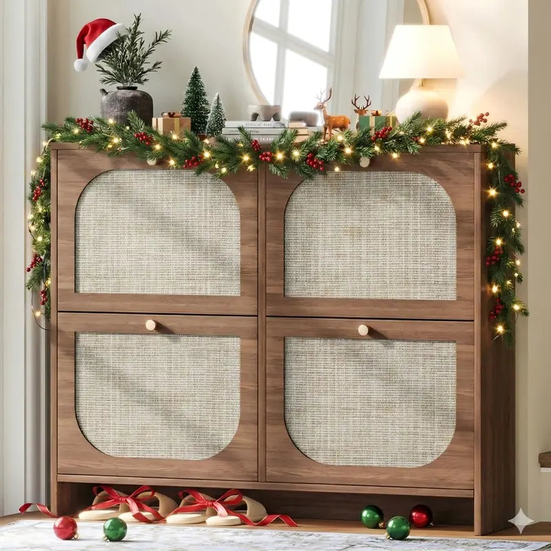 Nicetree Freestanding Arched Rattan Shoe Cabinet – Ultra-Thin Modern Design