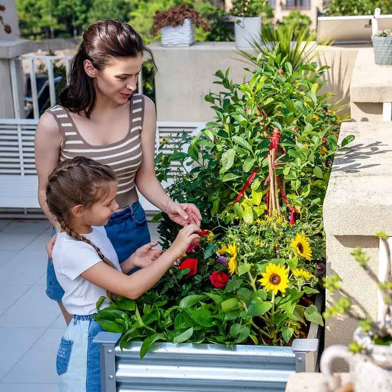 Land Guard Galvanized Steel Raised Garden Bed with Adjustable Height Legs