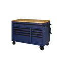 Industrial-Grade 52-Inch 9-Drawer Rolling Workbench with Solid Wood Top and Matte Blue Finish