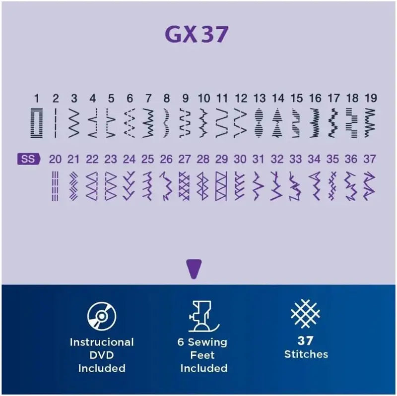 GX37 Sewing Machine with 37 Built-in Stitches and 6 Specialty Presser Feet