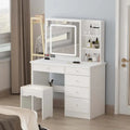 LED Vanity Desk Set – White Makeup Station with Illuminated Mirror and Matching Stool (39.4″ Wide)